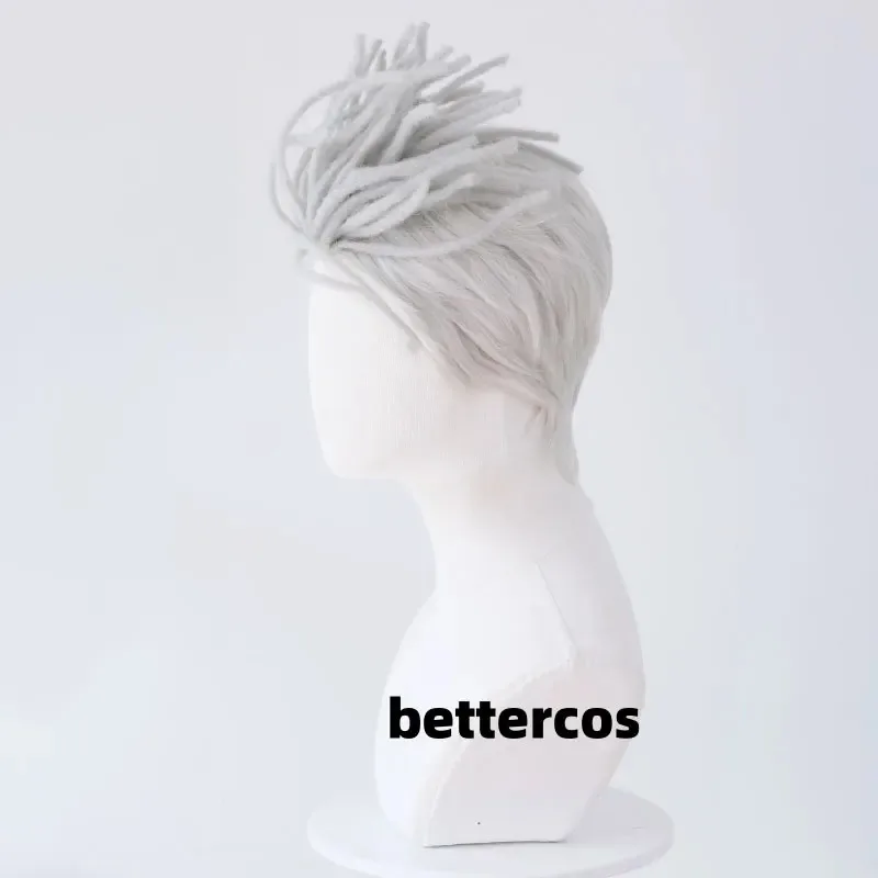 zz04zz12New Ekko Arcane 2 Cosplay Short Silver Hair Dreadlock Game Anime Wigs + Wig Cap
