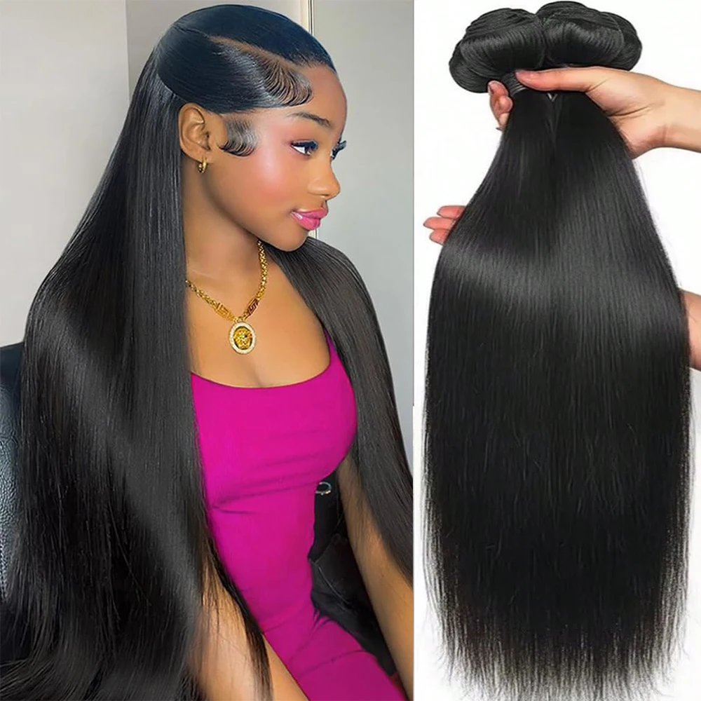 1 3 4 Bundles Bone Straight Human Hair Extensions Double Machine Weft Human Hair Brazilian Hair Weave Bundles Clearance Sale Unprocessed Human Hair Extensions For Black Woman Natural Black Color