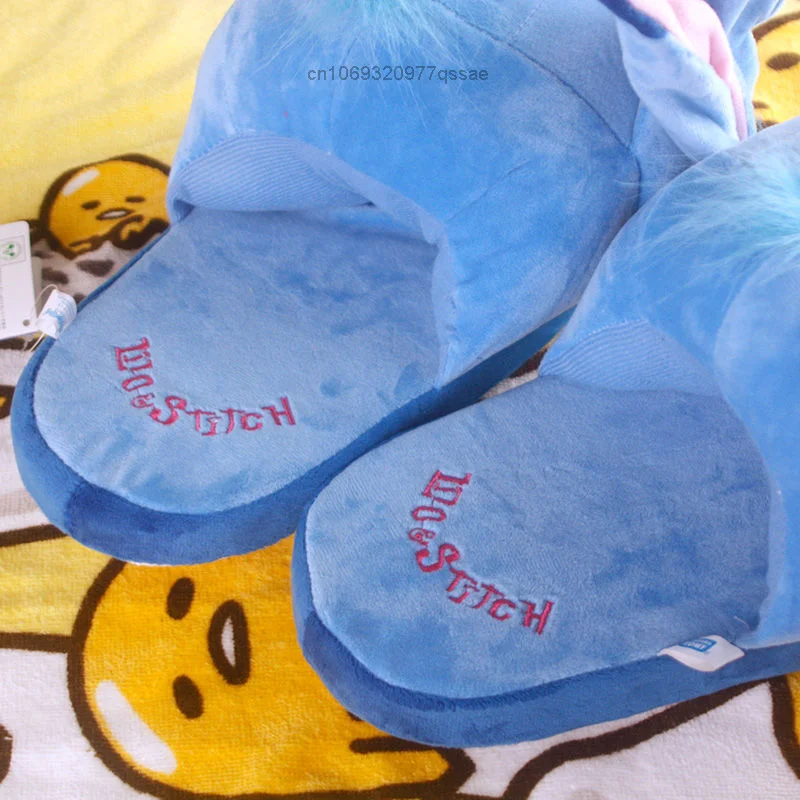 Disney Cute Cartoon Stitch Winter Home Couple Plush Cotton Slippers Keep Warm Flat Bottom Women Shoes Gift For Girlfriends