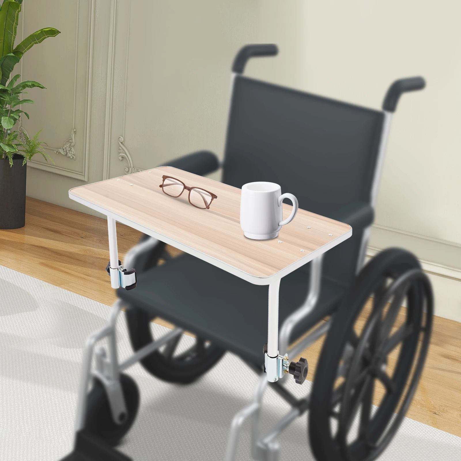 

Portable Wooden Wheelchair Tray Table - Detachable & Sturdy, Fits Most Wheelchairs, 22.44x11.81 Inches, No Assembly Required