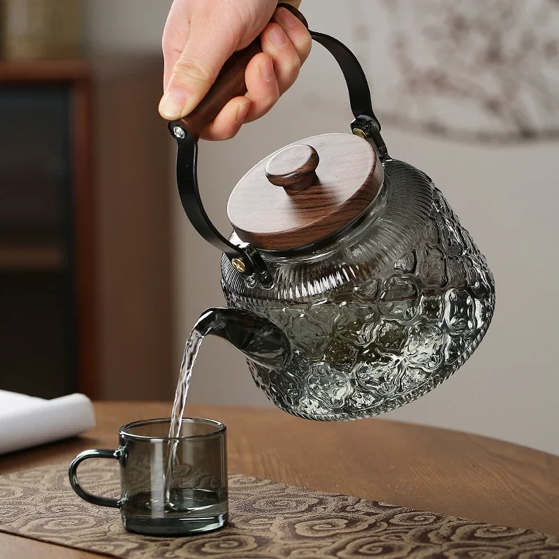 High Borosilicate Glass Teapot with Tea Strainer Infuser Flower Puer Kungfu Tea Set Kettle Household Lifting Beam Heated Kettle
