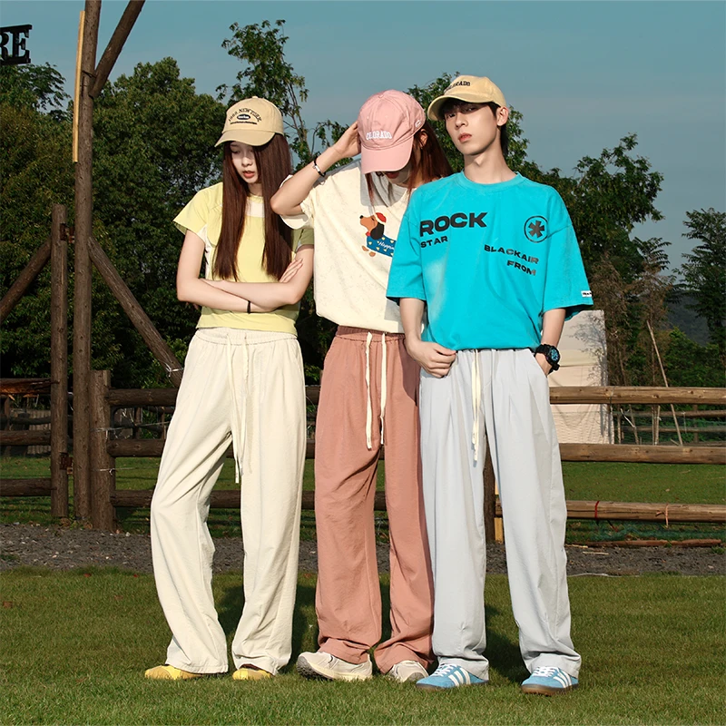 

Summer New Sle Men's Loose Straight Leg Pants Thin Ice Silk Drapey Casual Long Trousers Slimming Effect Sports Wear