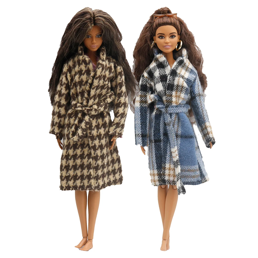 Doll clothes new dress Dolls Accessories Blue patchwork thin woolen plaid houndstooth coat for Barbies doll