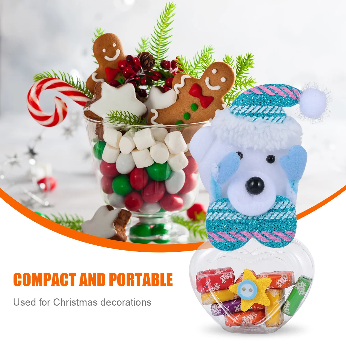 

1Pcs Portable Christmas Candy Box Heart Bear Design Sky-Blue Exquisite Decoration for Boutiques Portable Candy Can