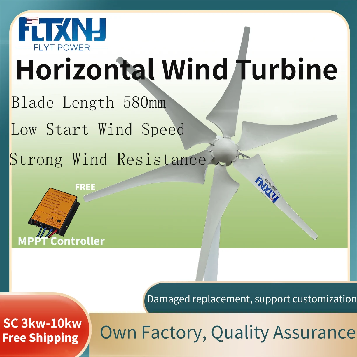 3000W 5000W Wind Energy Turbine Generator 3 Phase AC Small Windmill for Home Farm With Free MPPT Wind Charge Controller