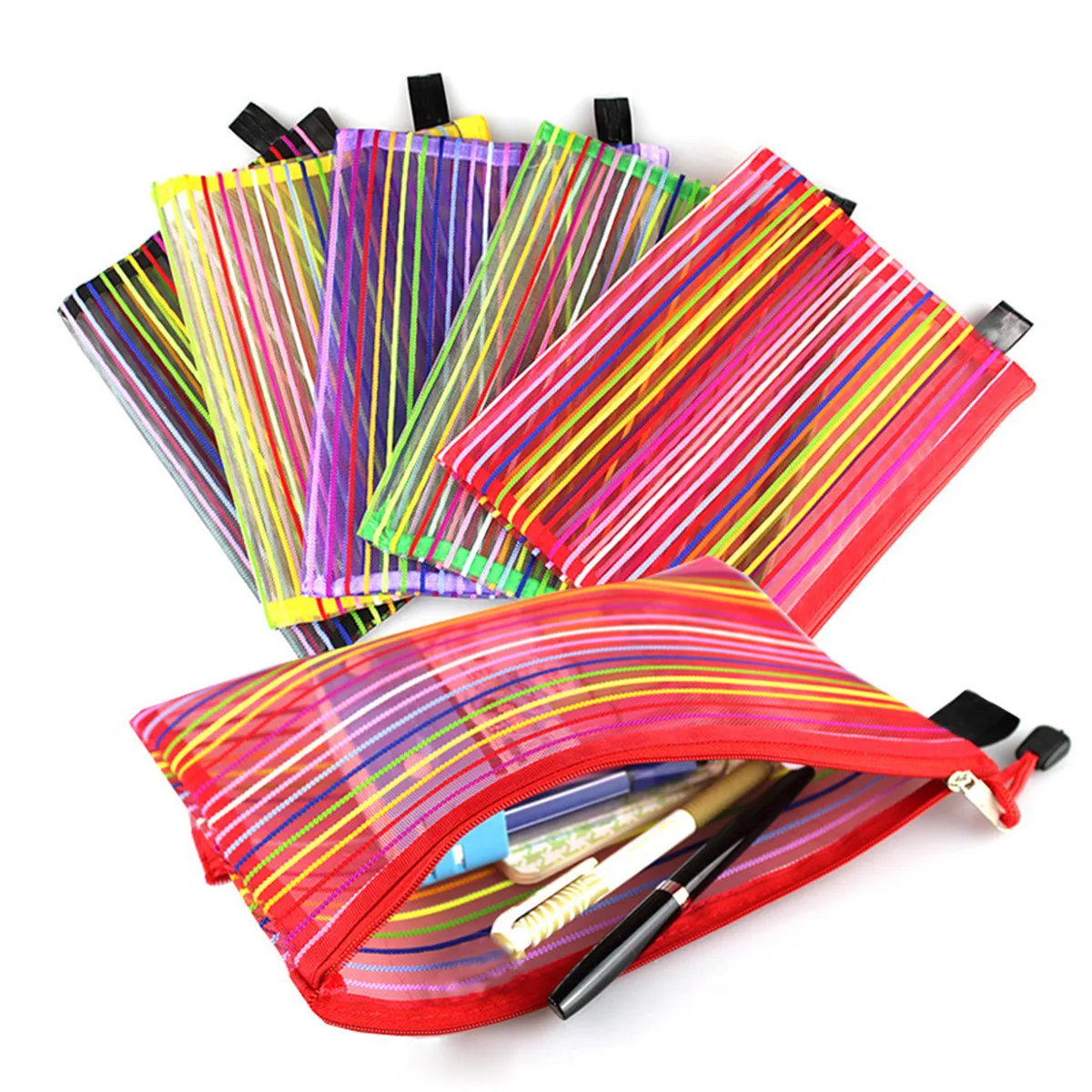 12Pcs PVC Pencil Cases Canvas Lightweight Pen Bags for School Office Travel Stationery Organizer Pencil Case Pen Bags