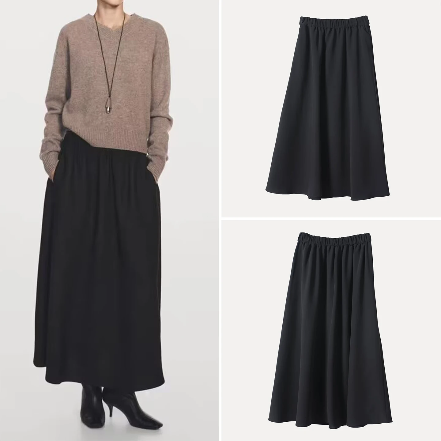 

Elastic Waist Midi Flared Skirt Women's Faion Autumn 2025 New Sle Z Ladies' Premium f-length Skirts