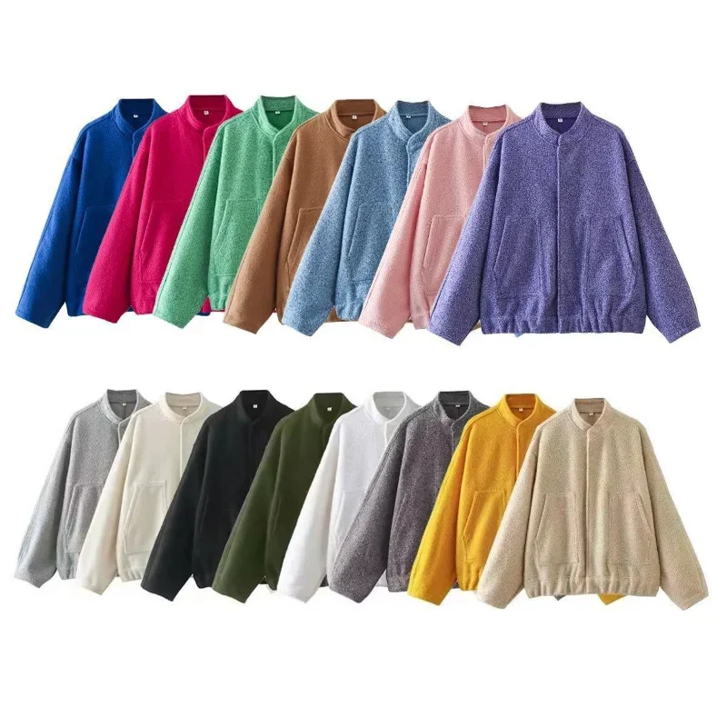 

Women Elegant Solid Coat Button Long Sleeve Pocket Bomber Jacket Autumn Winter Female Casual Loose Streetwear Coats