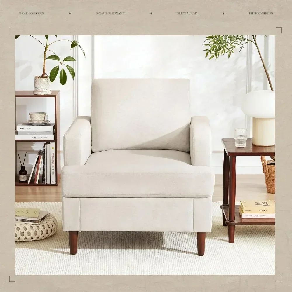 Accent Chair,Modern Linen Fabric Armchair for Living Room,Single Sofa Chair with Wood Legs (Beige, 2 Pack),Living Room Chairs