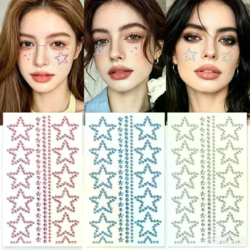 Stage Face Makeup Glitter Adhesive Patches 3D Illusion Aurora Butterfly Heart Gem Crystal Diamond Stickers 1Pcs