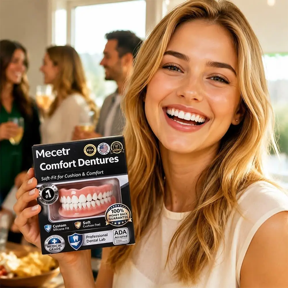 Mecetr Comfort Dentures Custom Silicone Fit Soft Cushion Feel Comfortable False Teeth Natural Looking For Smile Restoration