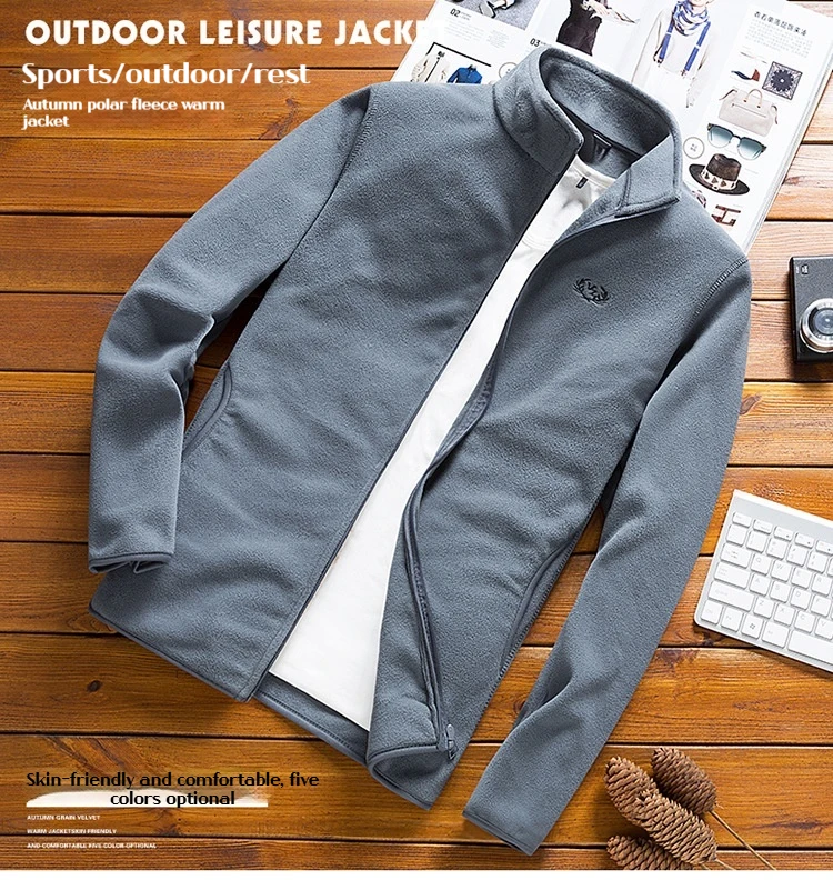 

Men's Fleece Jacket with Thick Stand Up Collar Windproof and Warm Zipper Cardigan Top Outdoor Sports and Leisure Jacket