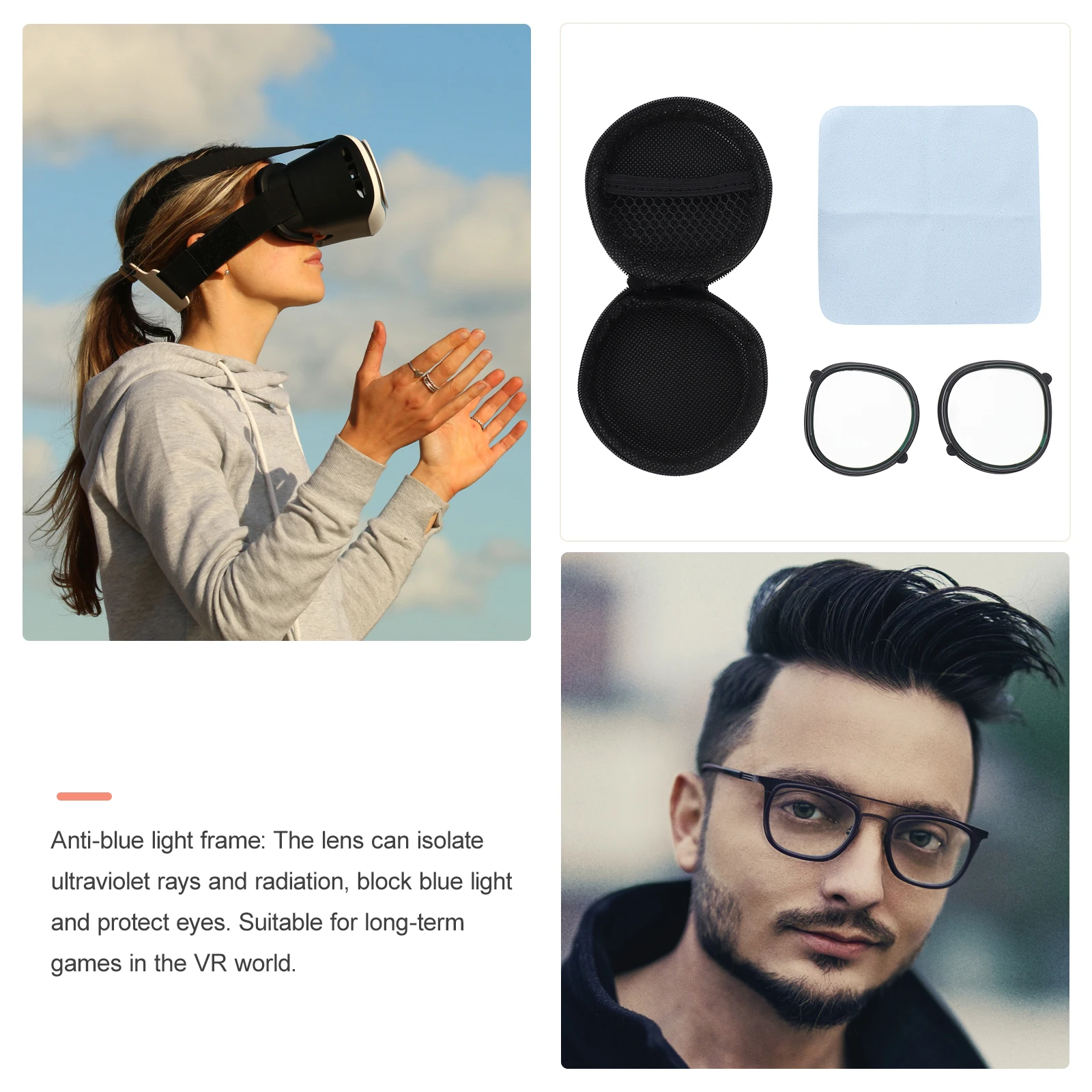

Anti Blue Light Lens for Quest2 Durable Vr Eye Protector Black Frame 0 Degree Blocking Glasses R om Case