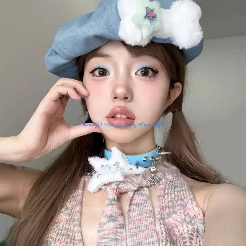 

E56A Plush Bone Decors Hat for Woman Teens Pumpkin Outdoor Sunproof Hat for Adults Ladies Taking Photo Supplies