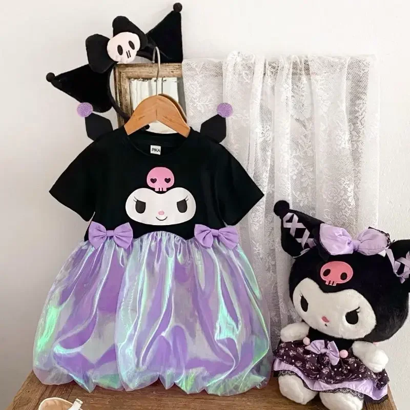 

Sanrio hello kitty summer kuromi new girl dress short sleeve color polka-dot ice cream three-dimensional melody T-shirt skirt