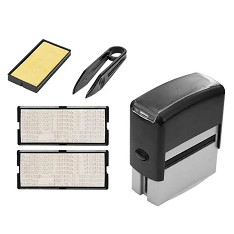 QWE-5X Self Inking Stamp Set Custom Personalised DIY Business Name Number Address Printing Rubber Stamp With Tweezers Kit