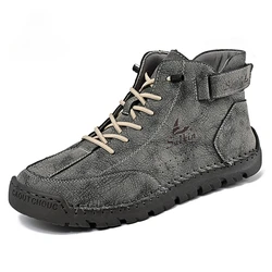New 2024 Autumn Handmade Leather Men Boots Design Sneakers Man Breathable Casual Leather Shoes Men Ankle Boots Outdoor Boats