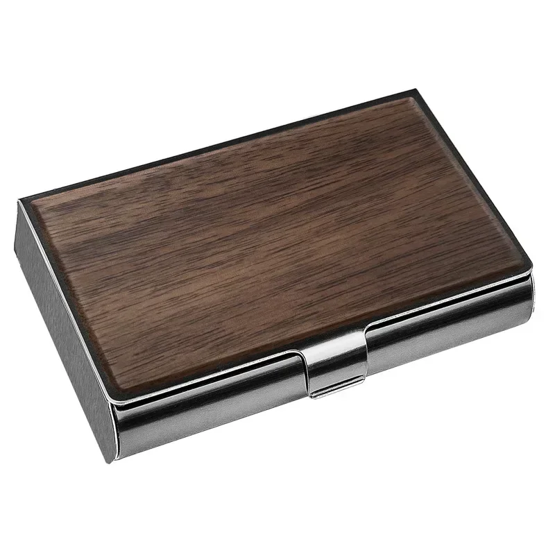 Laser Engrave Logo Wooden Cardcase CustomRosewood Bamboo Business Card Box Case Personalized Stainless Steel For Busines