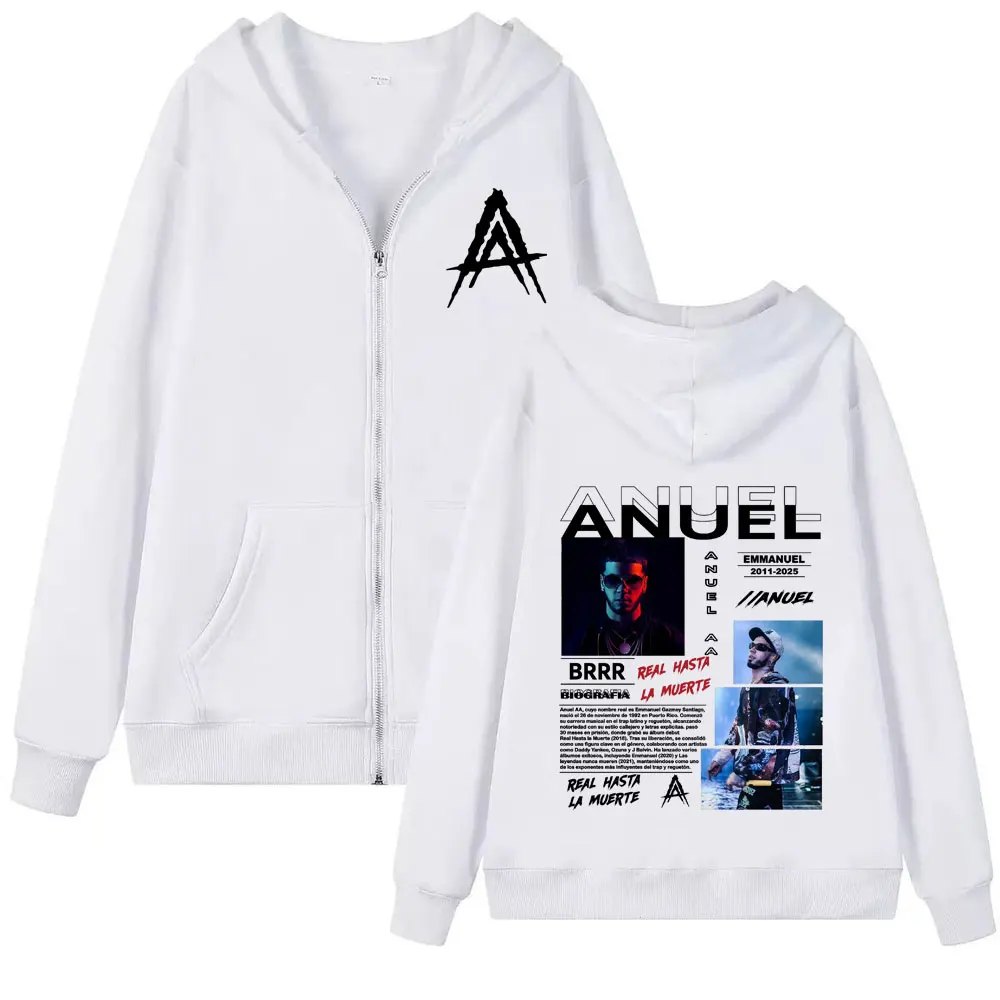 مغني الراب Anuel AA Real Hasta La Muerte 2025 جرافيك سستة هوديس الرجال النساء الهيب هوب البلوز كم طويل زمم معاطف بلوزات #2