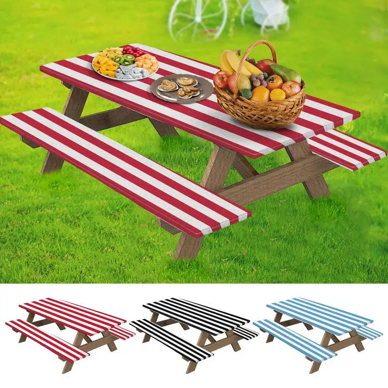 Picnic Table Seat Covers 3pcs Waterproof Stripe Design Table And Bench Covers Set Camping Seat Covers Multifunctional