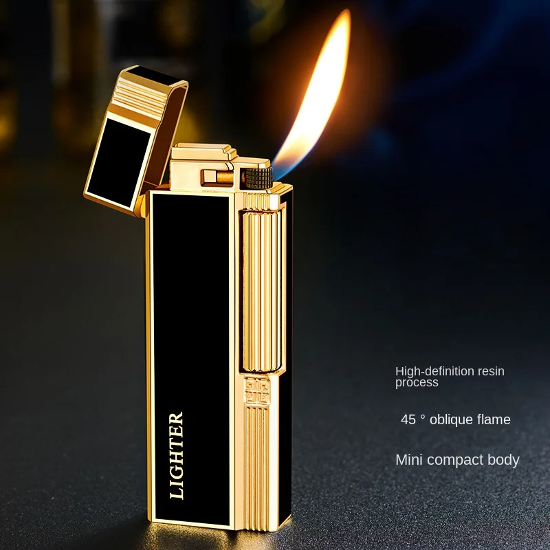 Retro Trendy Men's Grinding Wheel Side-slip Inclined Fire Narrow Version Inflatable Lighter Grinding Wheel High-end Lighter