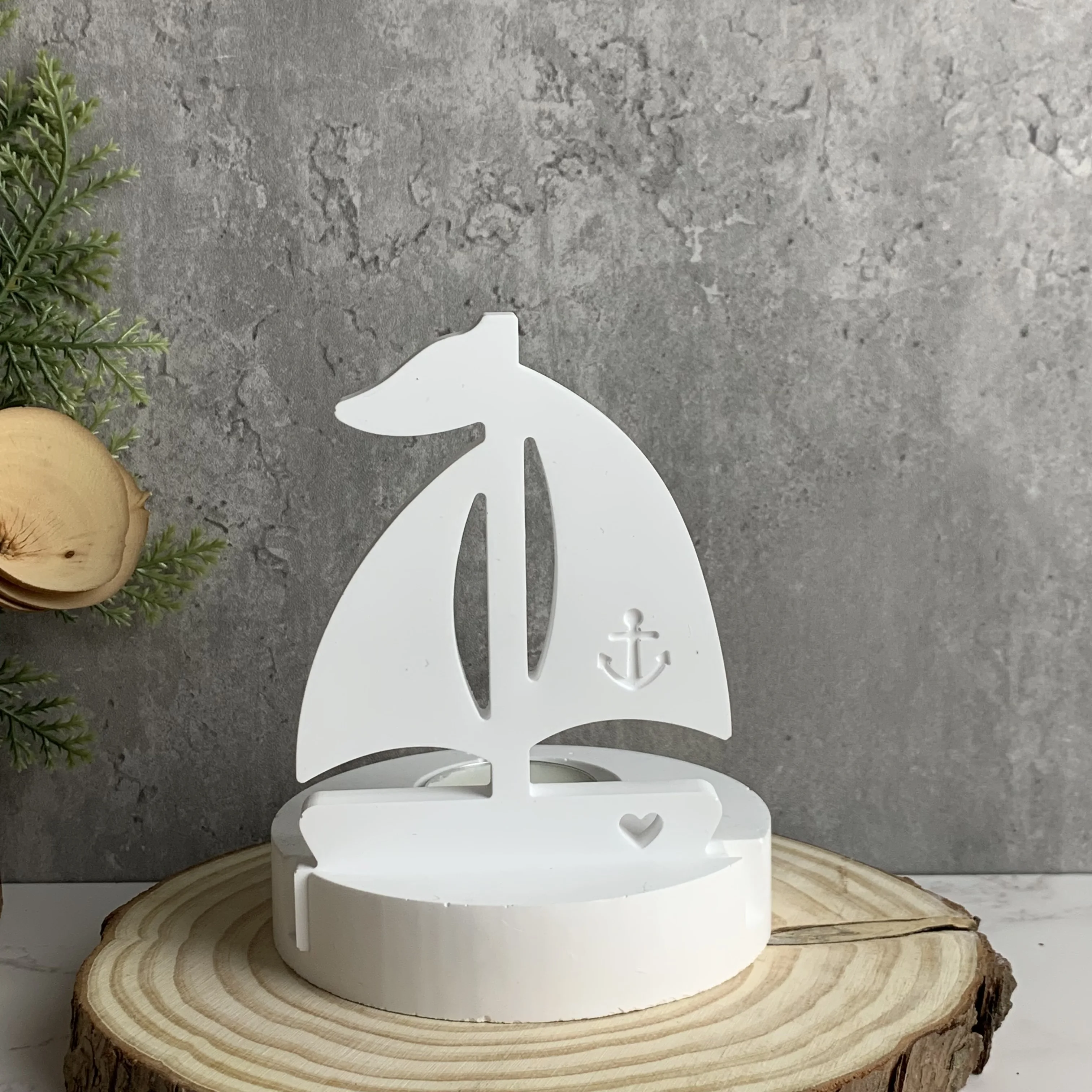 Sailboat Candle Holder Decor Silicone Mold Handmade Plaster Drop Glue DIY Boat Candlestick Plug-in Home Decoration Making Tool