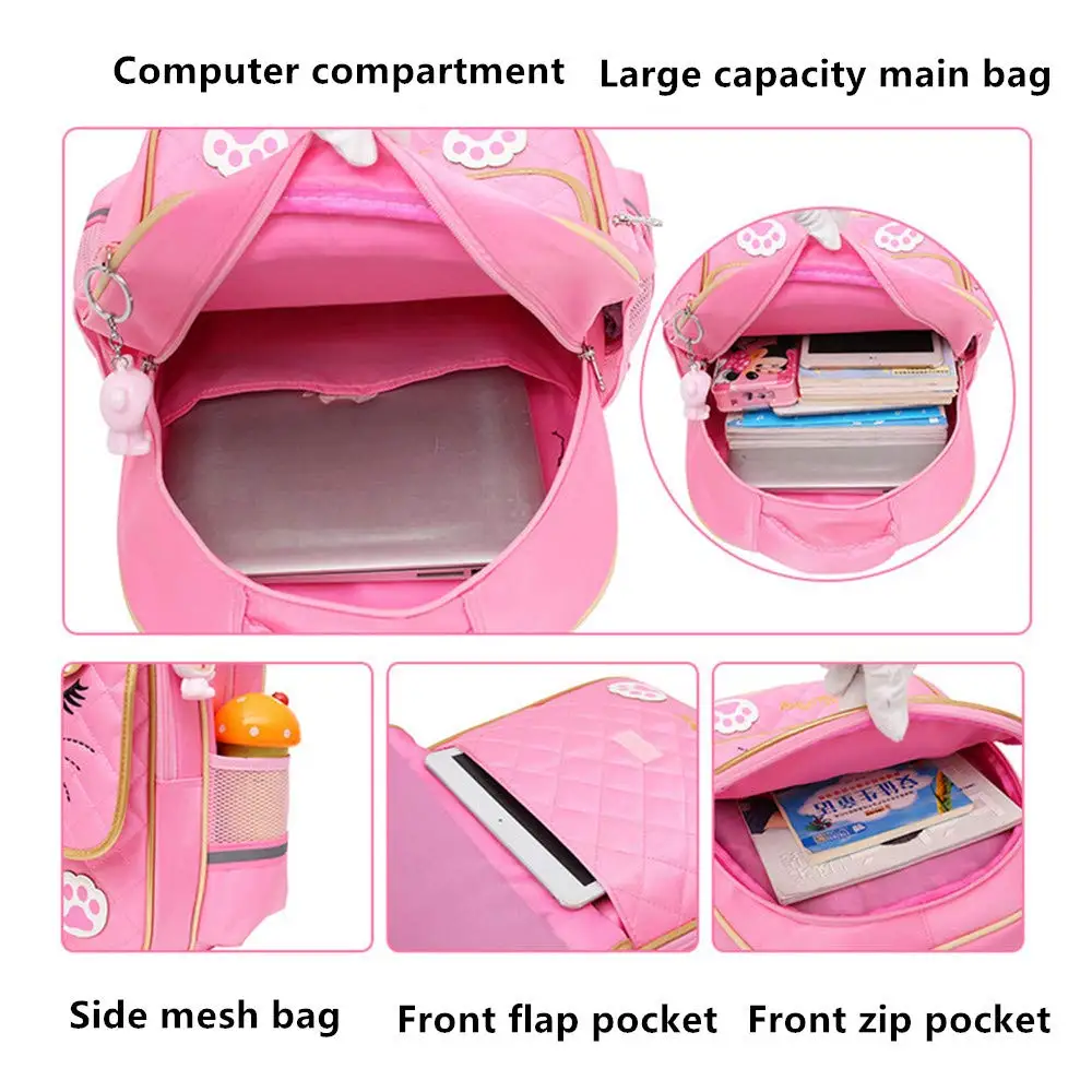 Rolling Backpack Trolley School Bags for Girls Cat Face Print Travel Wheeled Carry-on Kids\' Luggage Mochilas Para Estudiantes