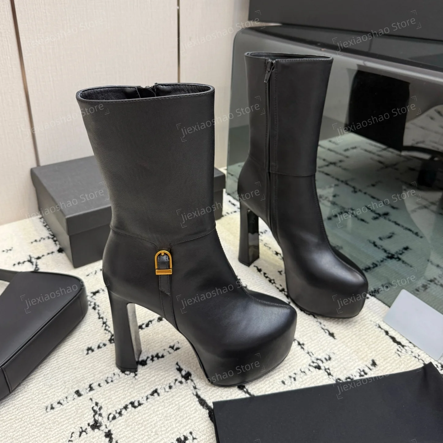2026 New Arrival Sexy Genune Leather Round-Toe Platform High Heel Ankle Boots Woman Desinger Pumps Plus Size Zapatos De Mujer
