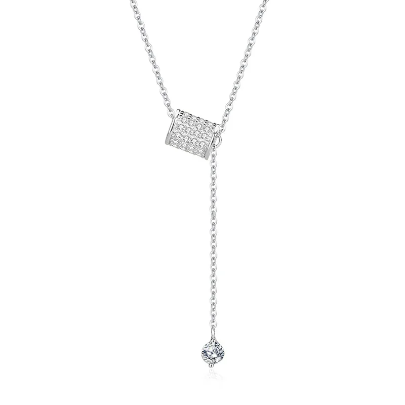 

S925 Sterling Silver Elegant Diamond Heart Pendant Necklace for Women European American Style Simple Temperament Sweet Clavicle