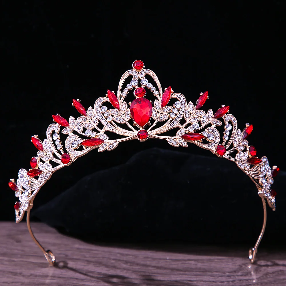 DIEZI Baroque Luxury Girls AB Red Green Blue Crystal Bridal Wedding Tiara Crown Bride Queen Headbands Hair Jewelry Accessories