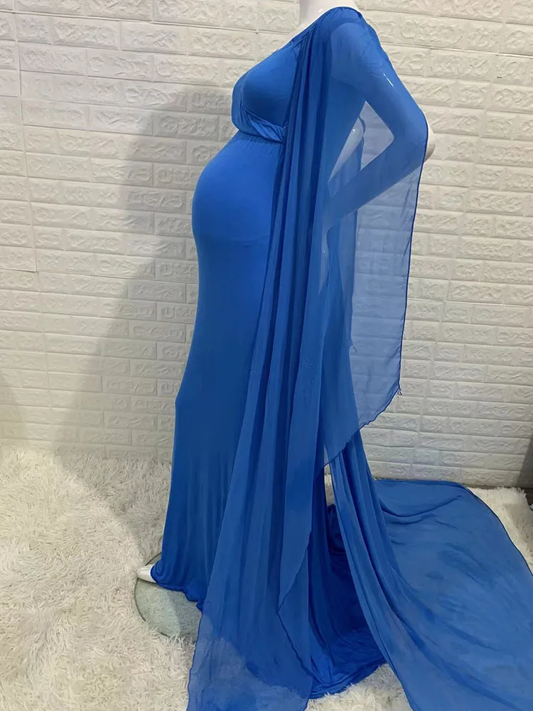 Mutterschaft fotografie Kleider elegante schulter freie Chiffon Flare Cape Ärmel Maxi kleider Kleider für schwangere Frauen Fotoshooting