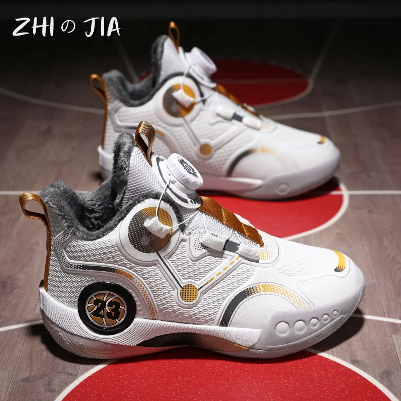 Hot Selling Children's Training Basketball Sneaker Boys Winter Warmth Plush Cotton Shoes Outdoor Snow Playing Anti-Skid Footwear