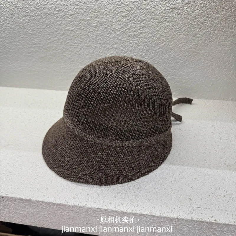 New Women Cotton Thread Bucket Hat Spring Summer Breathable Simple Bowknot Back Design Face Slimming UV Protection Basin Sun Hat