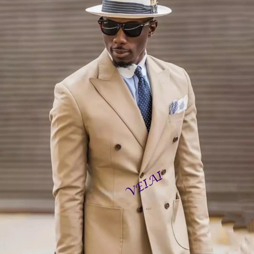 

Classic Khaki Men's Suit for Wedding 2 Piece Sets Peak Lapel Business Formal Groom Slim Fit Gentleman Jacket Pants Customized