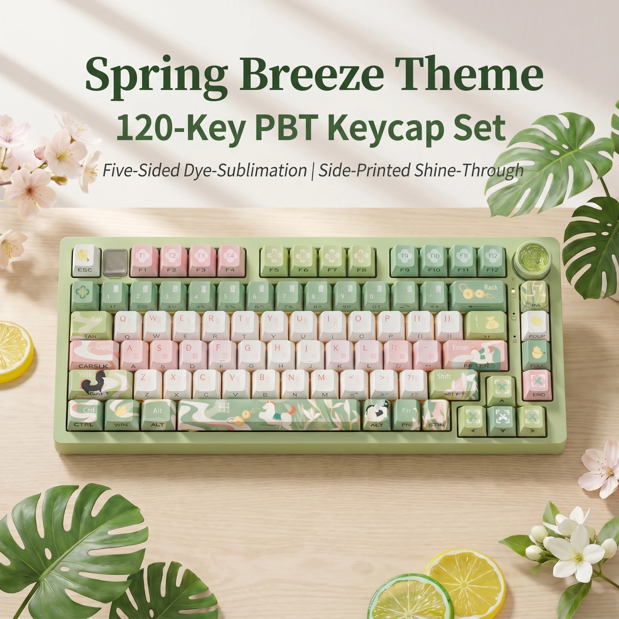 Premium 120 PBT Keycaps, Cherry Profile, Double Injection, Five-Side Sublimation, Anti-Oil, Universal Mechanical Keyboards