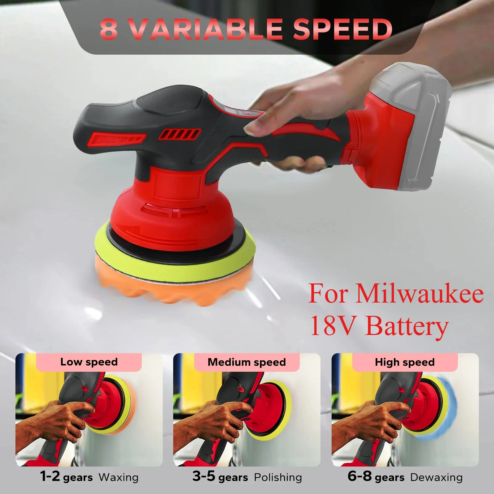

Cordless Polisher 8 Gears Digital Display For Milwaukee 18V Battery Electric Polisher Auto Car Waxing Polishing Machine