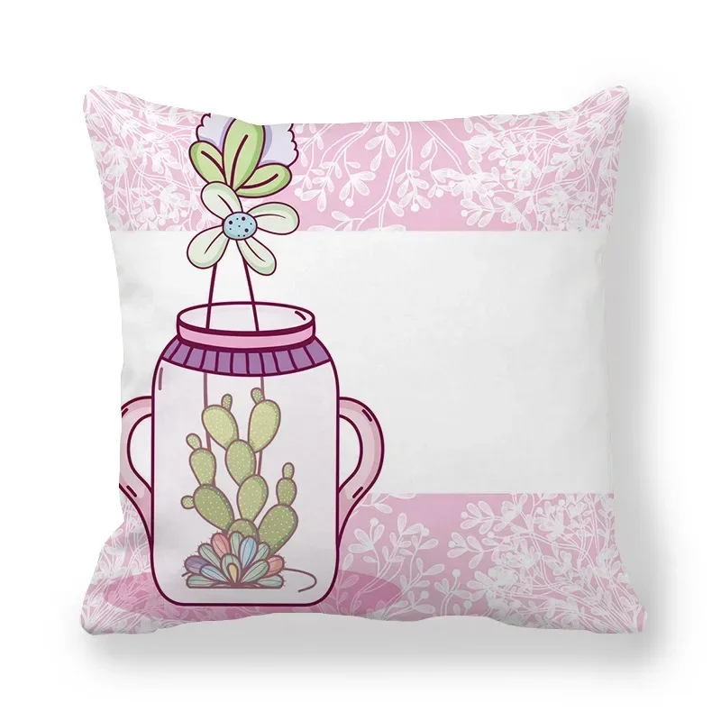 Office Sofa Car Cushion Cover Luxury Home Decor Pillow Cover Purple Hand Painted Cactus Pattern