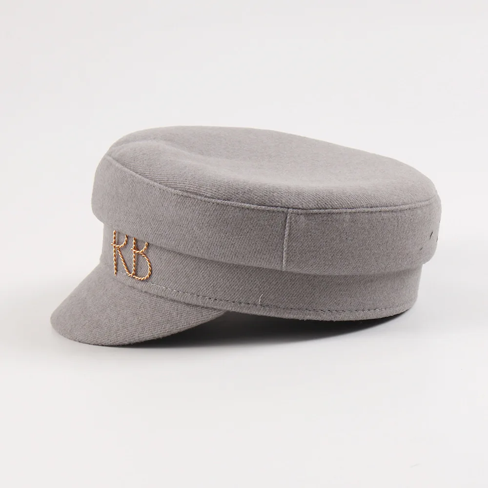 Brand Designer Autumn Winter  Newsboy Caps Metal letter Decorated  Flat Wool Caps