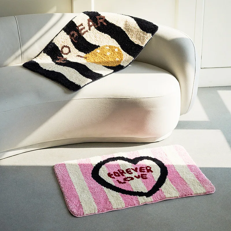 

Pink Love Rug Thickened Soft Geometric Patterns Bathroom Mat Living Room Carpet Kids Doormat Aesthetic Home Decor 양탄자