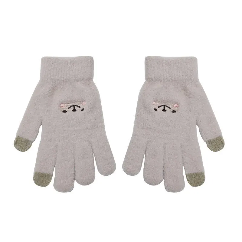 قفازات وجه مبتسم كرتونية، النسخة الكورية، فتاة حلوة ولطيفة، مقاومة للبرد في الشتاء مع مخمل سميك، قفازات للطلاب، قفازات