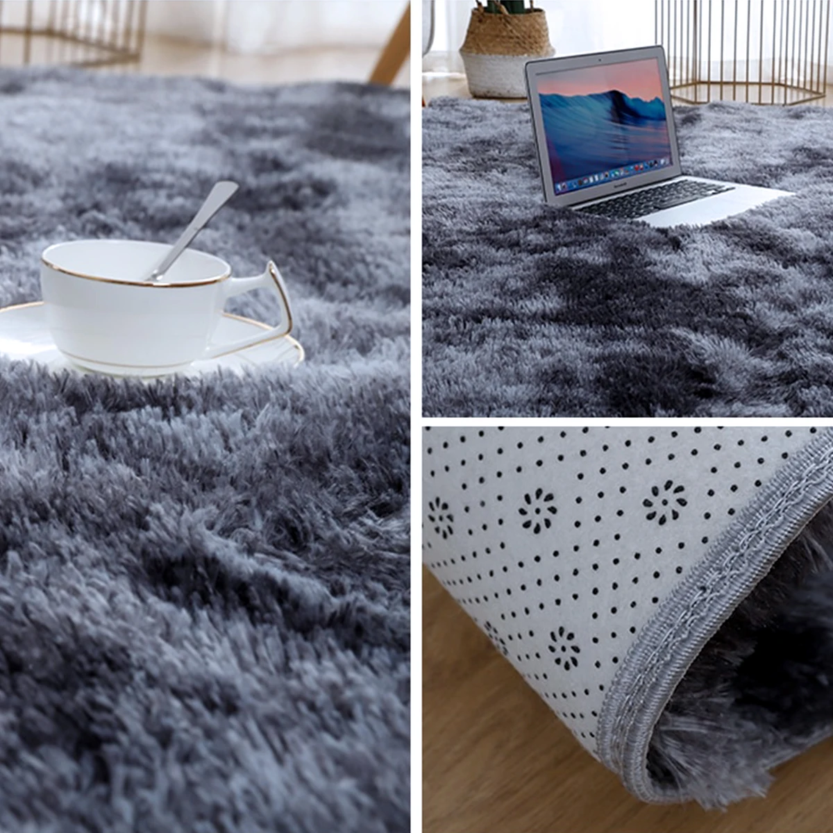 السجاد لغرفة المعيشة الأرائك الحديثة رمادي رقيق السجاد غرفة نوم الديكور المضادة للانزلاق فروي كبير البساط قابل للغسل الطابق تغطية حصيرة #4