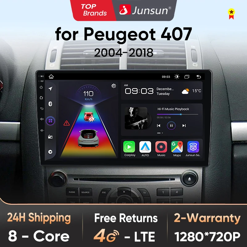 Junsun V1 Plus Car Radio For Peugeot 407 2004 - 2011 wireless CarPlay wireless CarPlay Android Auto No 2 din 2din DVD