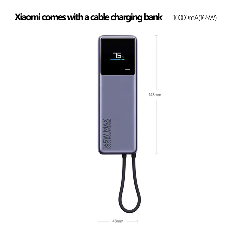 Original Xiaomi 165W Power Bank 10000 PB1165MI Integrated USB C Cable LED Display Portable Charger For Xiaomi 14 Pro and packing