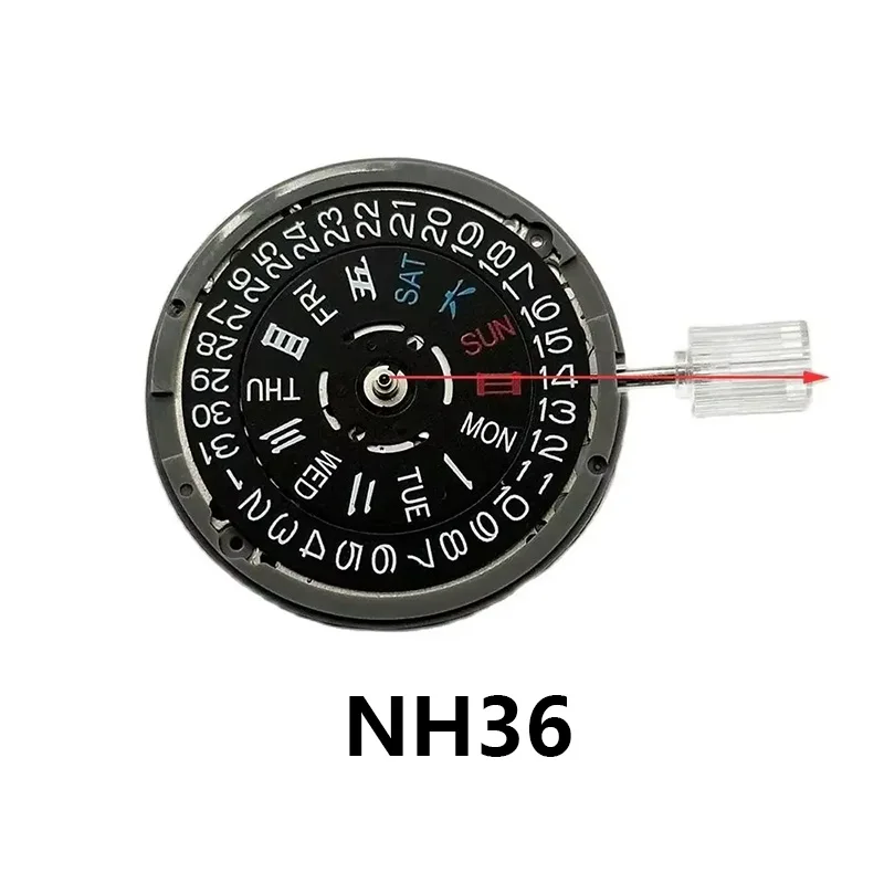 

Japanese NH36A Mechanical Movement Black Datewheel 3H Crown 3.0/3.8 o'clock Model NH36 4R36A Automatic Mechanism 24 Gems