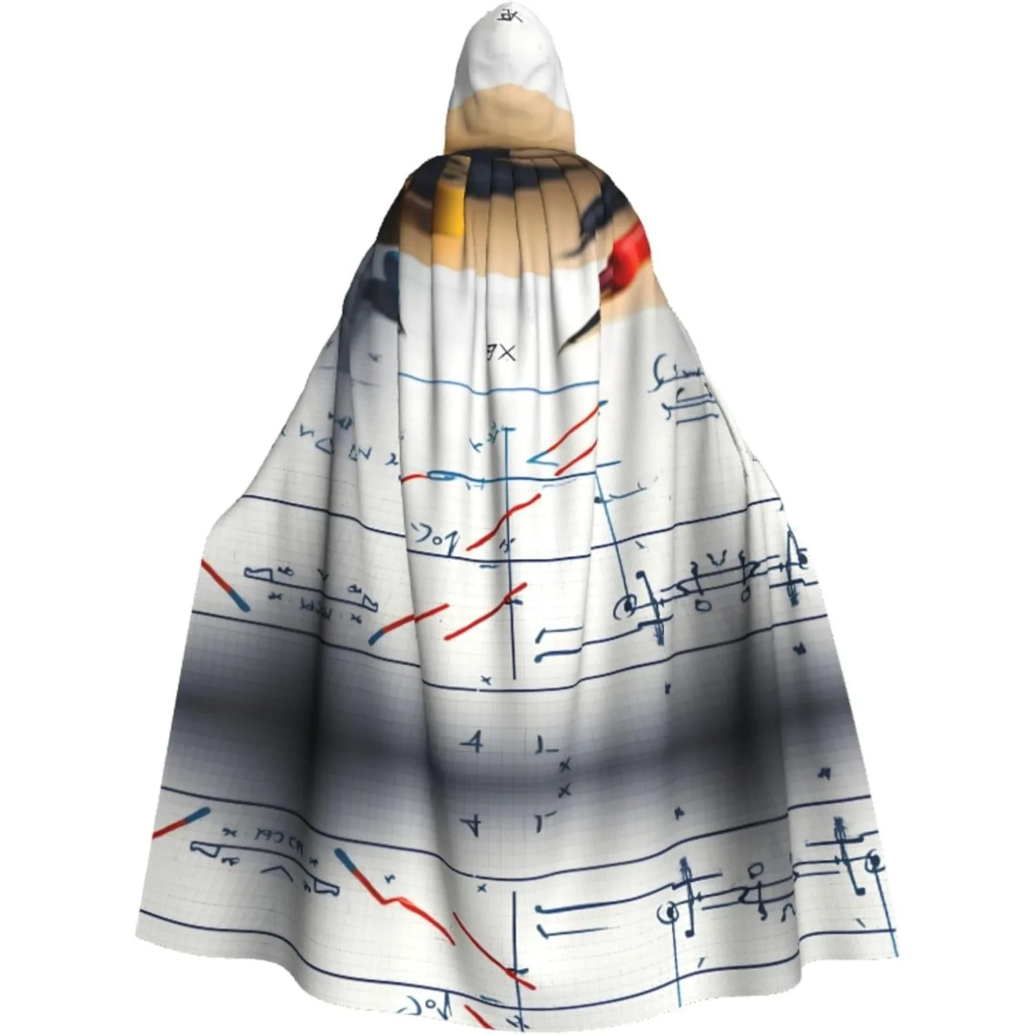 

Math Formula print Halloween Cloak Men with Hood Cape Renaissance Cloak for Adult Cosplay Witch Cloak Cape