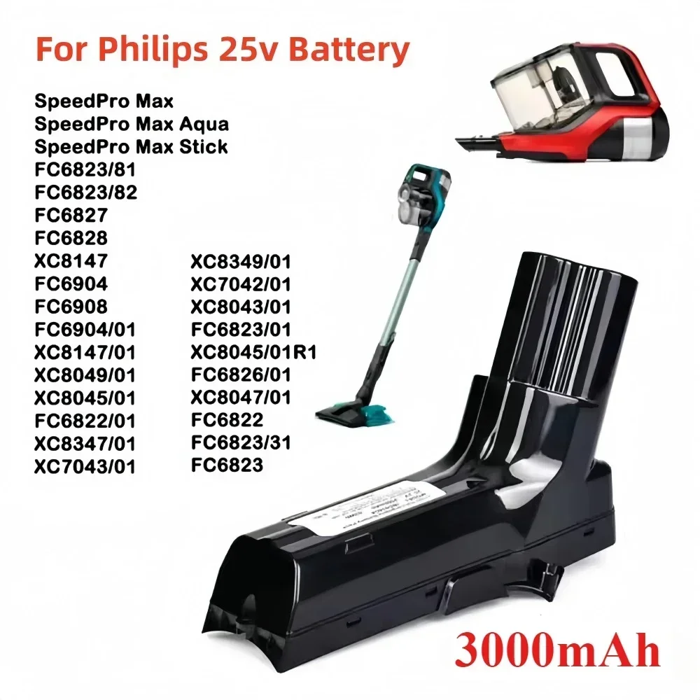 25.2V Replacement Battery for Philips SpeedPro Max Aqua Stick for FC6822,FC6823,FC6826/01,FC6827,FC6828,FC6904,FC6908,XC8147