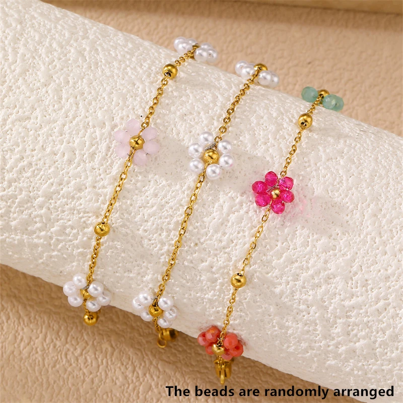1/3pcs/set Minimalist Flower Beaded Bracelet – Handmade Braided Strand, Dainty Floral Jewelry for Daily Wea.