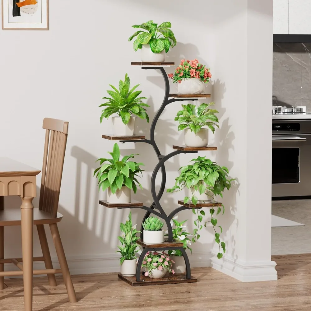 8 Tiered Corner Plant Stand Indoor with Grow Light - Tall Plant Shelf for Living Room