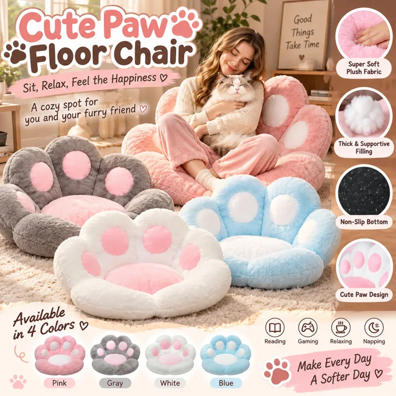 Cat Paw Pillow Large Cushion Plush Floor, Seat Soft Thicken Butt Winter, Warm Chair Pad For Bedroom Living, Room Home Decor Gift