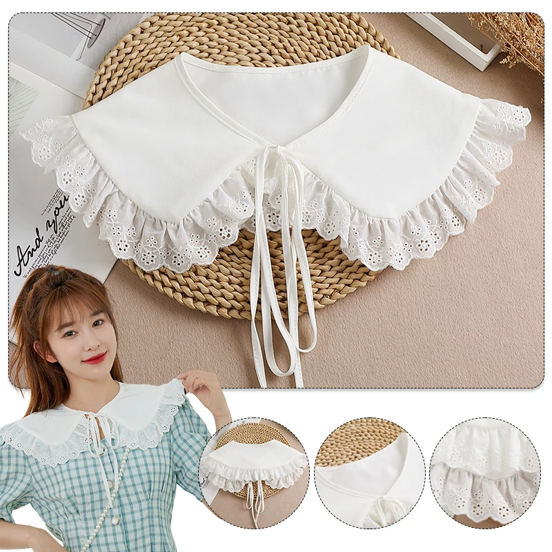 

Women Elegant Embroidery False Collar College Style Lace Ruffled Fake Collar Shoulder Wrap Lace Shawl Lace-Up Poncho